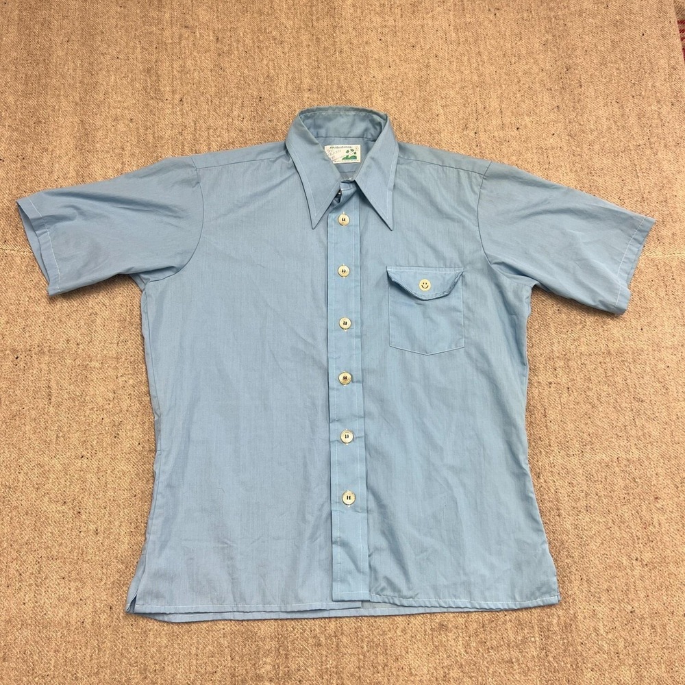 Vintage Manhattan‎ Saturday Button Up Shirt Mens Large Blue 1970s